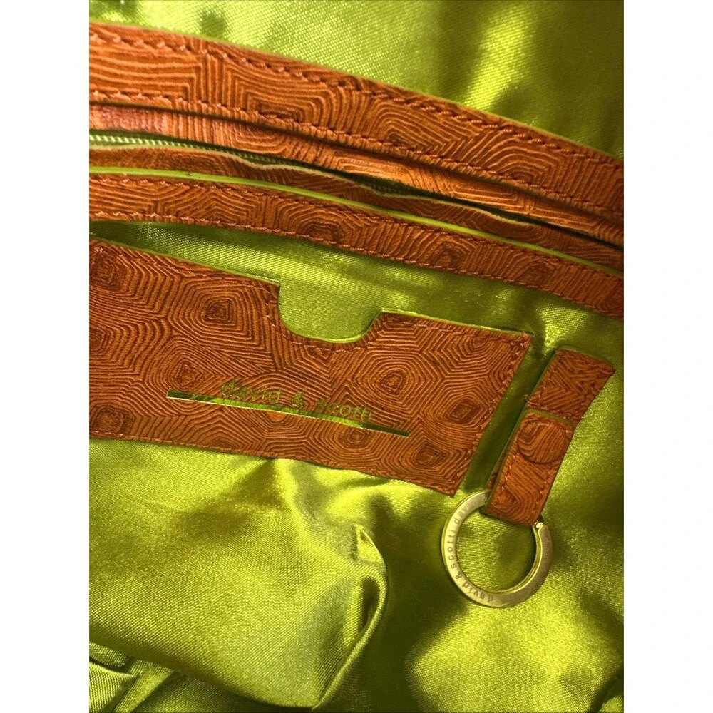 David And Scotti Handbag Double Shoulder Straps Orange Leather Printed Medium
